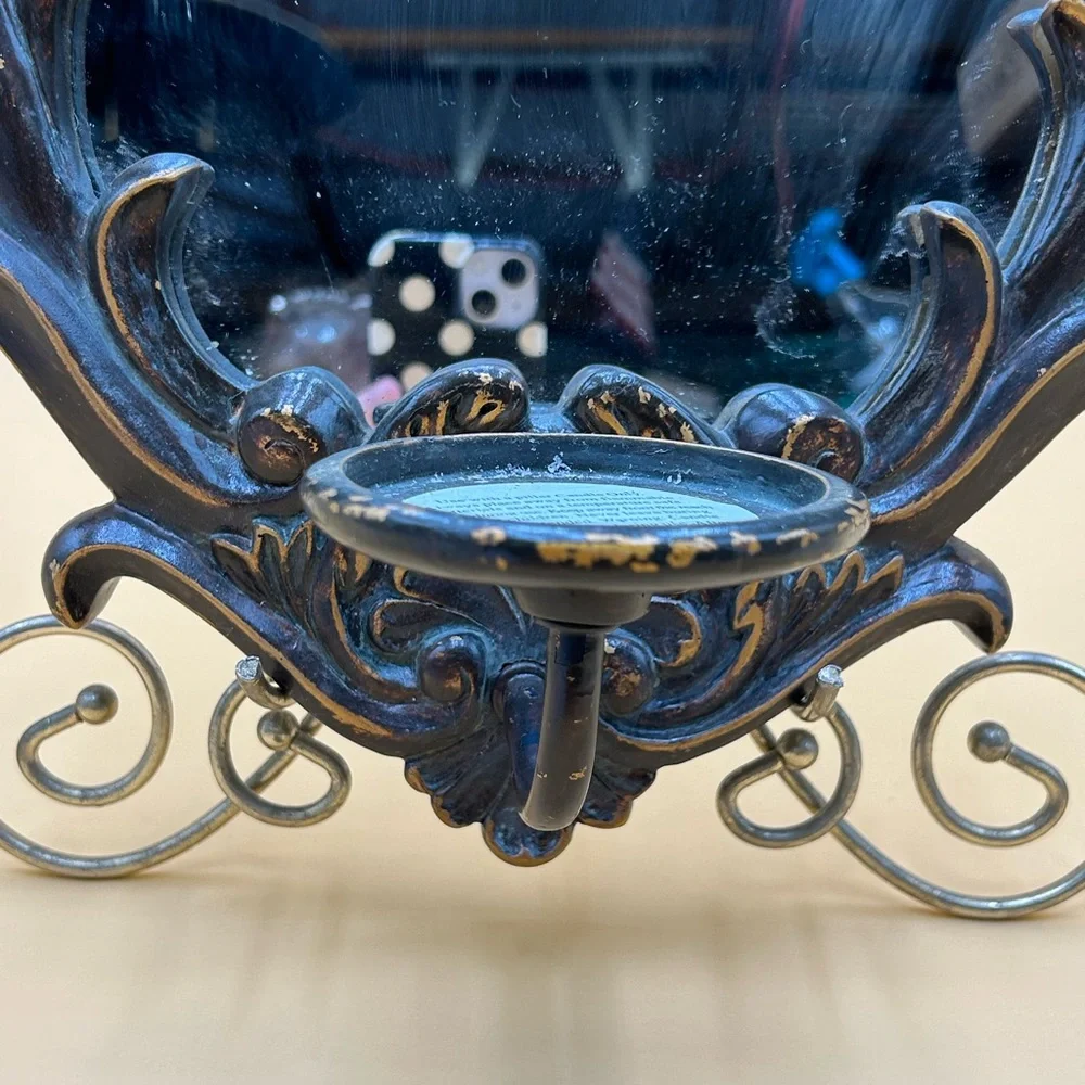 Wood mirror with candle holder, ornate mirror